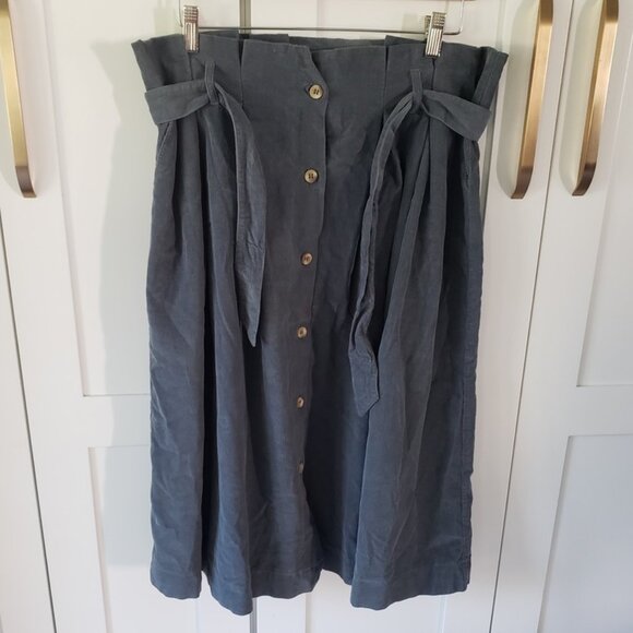 Petite Lucette Paris Dresses & Skirts - Petite Lucette Paris Skirt Womens L Blue Corduroy Fall Midi Waist Belt NWT
